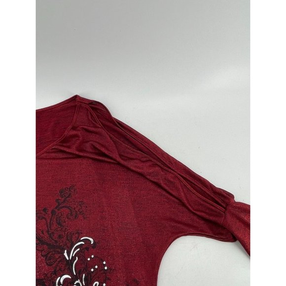 i Jeans by Buffalo Women's Metallic Red Knit Shirt Top Blouse Rhinestones Size M - Picture 5 of 12